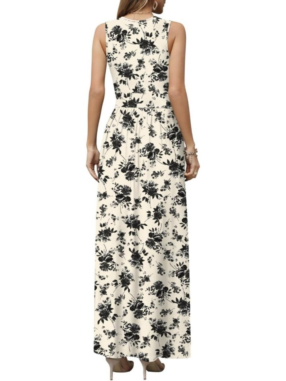 Women's Ink Rose Sleeveless Summer Casual Formal Long Pockets Maxi Dress - Picture 4 of 6